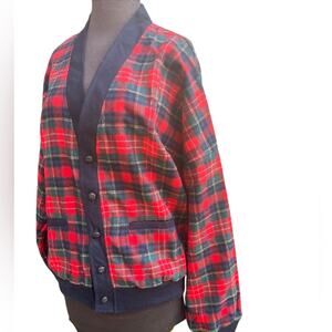 Vtg 80s Pendleton Flannel Wool Plaid Tartan Button Front Preppy USA Cardigan M
